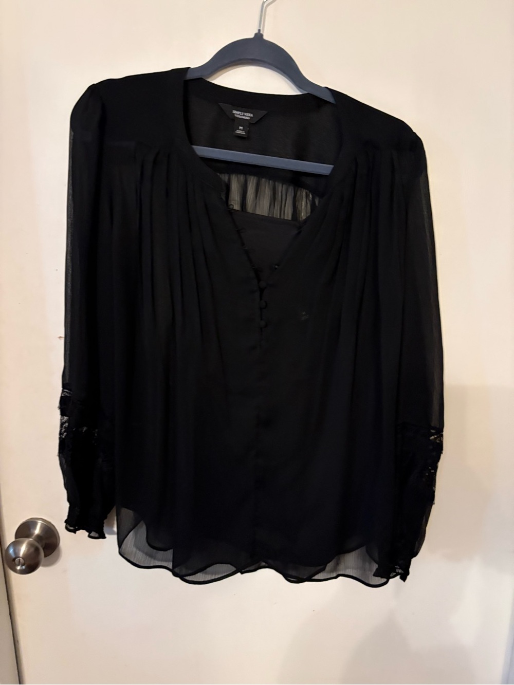 Simply Vera Vera Wang Black Sheer Button-Front Blouse